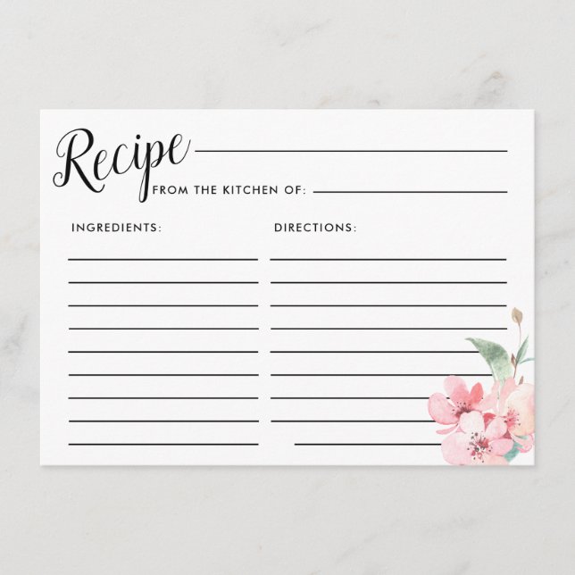 Blush Pink Floral Bridal Shower Recipe Card (Front)