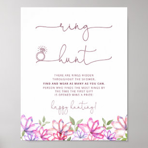Blush Pink Floral Bridal Shower Ring Hunt Game Poster