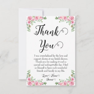 blush pink floral bridal shower thank you cards