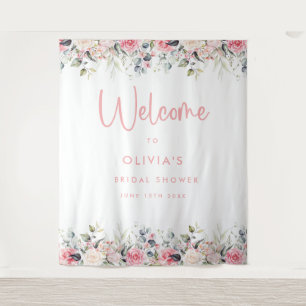 Blush Pink Floral Bridal Shower Welcome Backdrop Tapestry