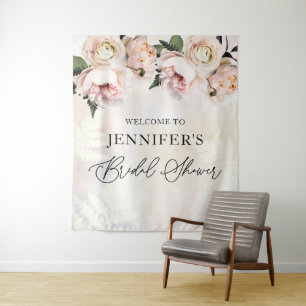 Blush Pink Floral Bridal Shower Welcome Backdrop Tapestry