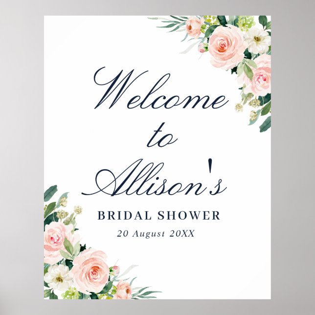 blush pink floral bridal shower welcome sign (Front)