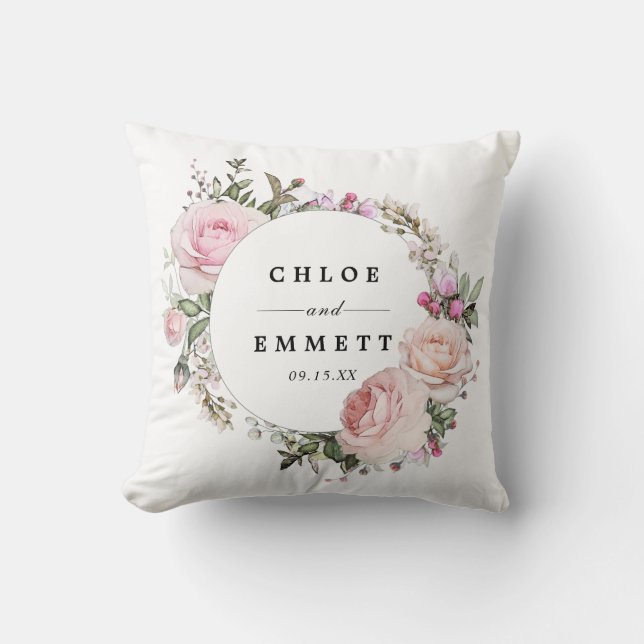 Blush Pink Floral Bridal Wedding Cushion (Front)