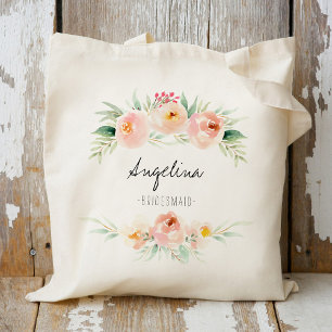 Blush Pink Floral Bridesmaid Personalised Tote Bag