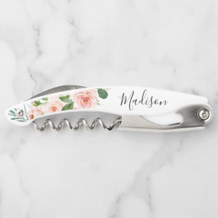 Blush Pink Floral Bridesmaid Proposal Corkscrew