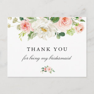 Blush pink floral bridesmaid thank you card