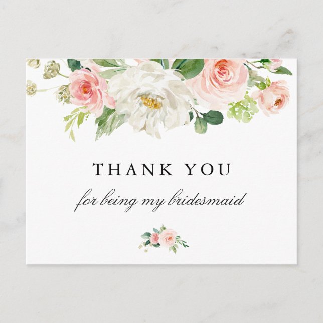 Blush pink floral bridesmaid thank you card (Front)