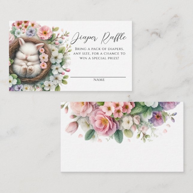 Blush Pink floral bunny Baby Shower Diaper Raffle Enclosure Card (Front/Back)