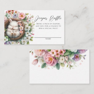 Blush Pink floral bunny Baby Shower Diaper Raffle Enclosure Card