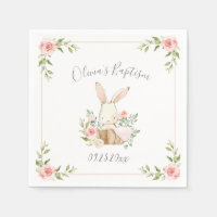Blush Pink Floral Bunny Rabbit Baptism Napkins