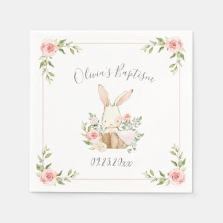 Blush Pink Floral Bunny Rabbit Baptism Napkins