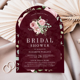 Blush Pink Floral Burgundy Bridal Shower Invitation