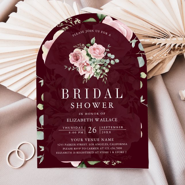 Blush Pink Floral Burgundy Bridal Shower Invitation (Creator Uploaded)