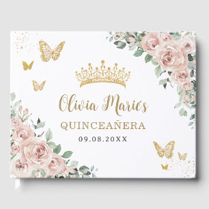 Blush Pink Floral Butterflies Gold Quinceañera Guest Book