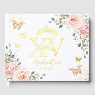 Blush Pink Floral Butterflies Gold Quinceañera Guest Book