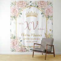 Blush Pink Floral Butterflies Gold Quinceañera