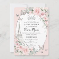 Blush Pink Floral Butterflies Paris Quinceañera