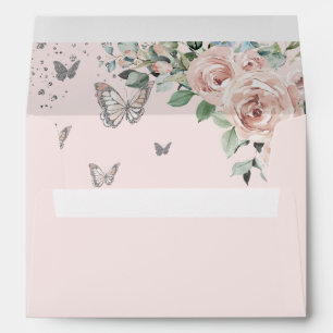 Blush Pink Floral Butterflies Quinceañera Birthday Envelope