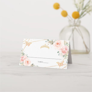 Blush Pink Floral Butterflies Quinceañera Birthday Place Card