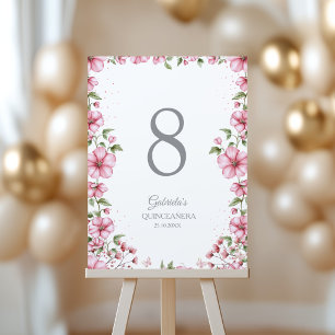 Blush Pink Floral Butterflies Quinceañera Table Number