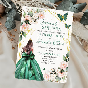 Blush Pink Floral Butterflies Sweet sixteen 16th Invitation