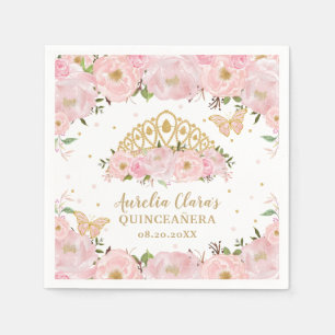 Blush Pink Floral Butterflies Tiara QUINCEAÑERA Napkin