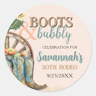 Blush Pink Floral Cactus Boots and Bubbly Favours Classic Round Sticker