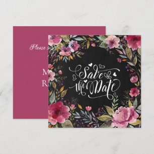 Blush Pink Floral Chalkboard Save the Date Card