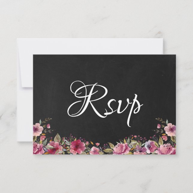 Blush Pink Floral Chalkboard Wedding Rsvp Card (Front)