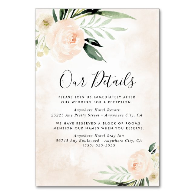 Blush Pink Floral Champagne Wedding Enclosure Card (Front)