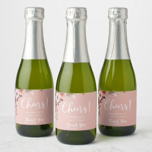 Blush Pink Floral, Cheers, Liquor, Wine Favour Sparkling Wine Label