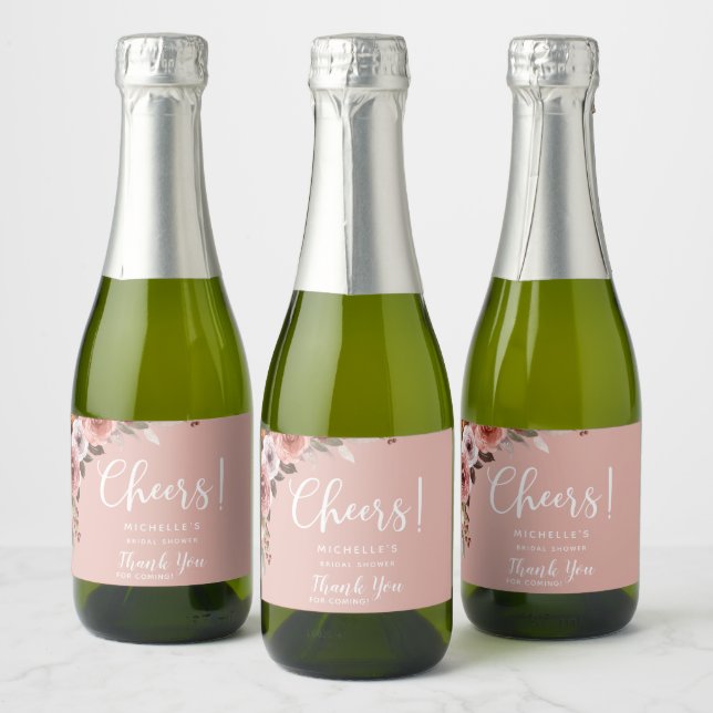 Blush Pink Floral, Cheers, Liquor, Wine Favour Sparkling Wine Label (Bottles)