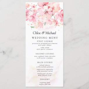 Blush Pink Floral Cherry Blossom Wedding Menu