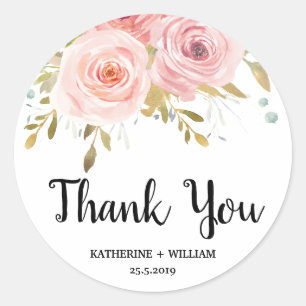 Blush Pink Floral Chic Wedding Favour Stickers