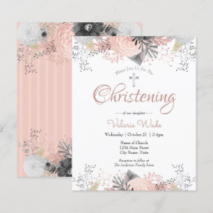 Blush Pink Floral Christening Budget Invitations
