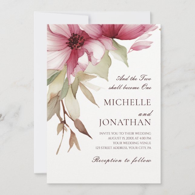Blush Pink Floral Christian Bible Verse Wedding Invitation (Front)