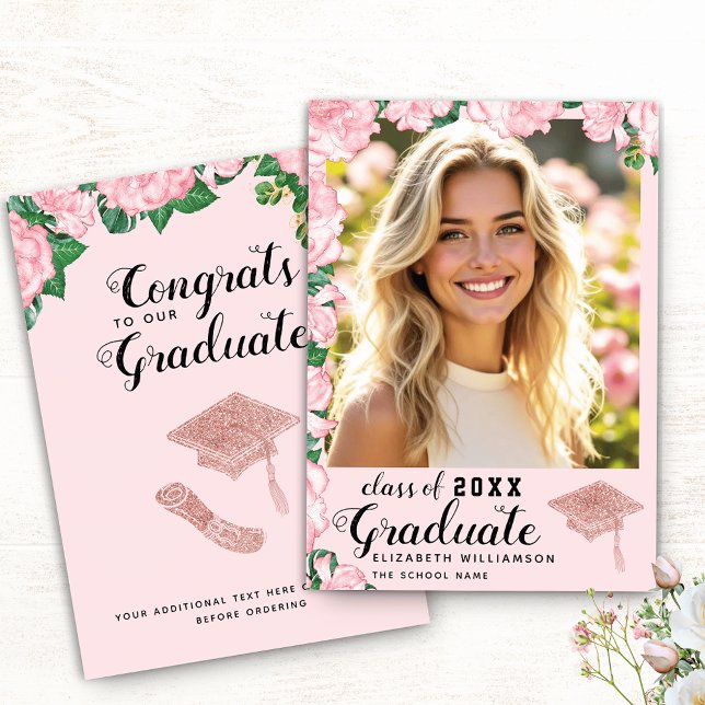 Blush Pink Floral Class of 2025 Photo Graduation Announcement (Creator Uploaded)