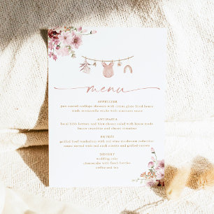 Blush Pink Floral Clothesline Baby Shower Menu