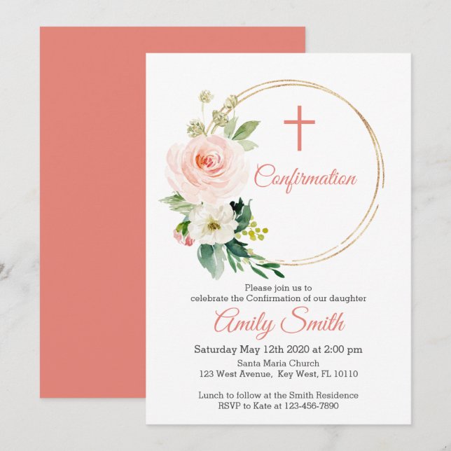 Blush Pink Floral Confirmation Invitation (Front/Back)