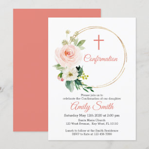 Blush Pink Floral Confirmation Invitation