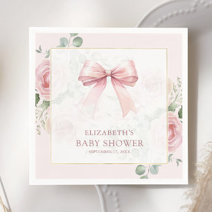  Blush Pink Floral Coquette Bow Baby Shower Napkin
