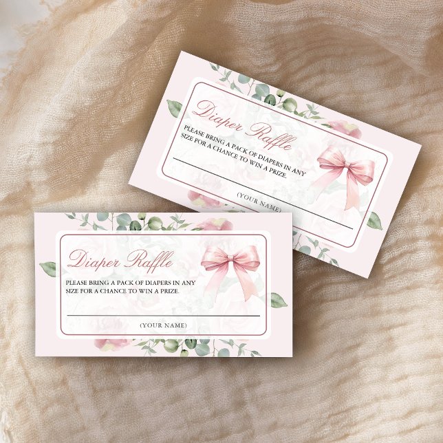  Blush Pink Floral Coquette Bow Diaper Raffle Enclosure Card (Creator Uploaded)