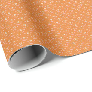 Blush Pink Floral Crest on Orange Wrapping Paper