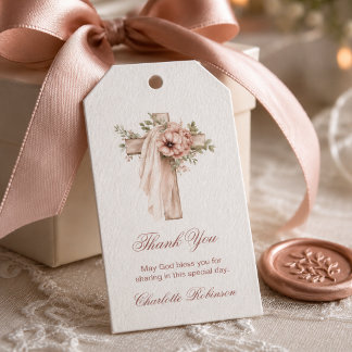 Blush Pink Floral Cross Baptism Gift Tags