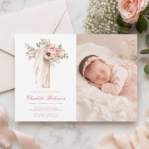 Blush Pink Floral Cross Photo Baptism