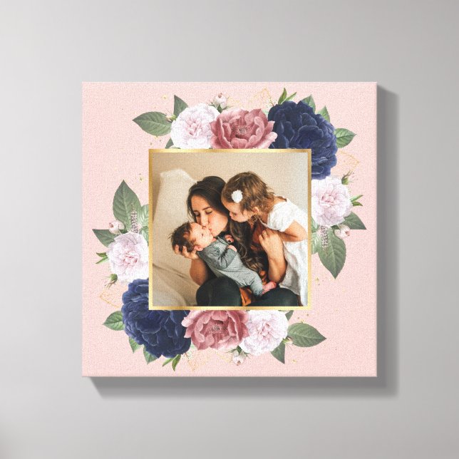 Blush Pink Floral Custom Family Photo On Canvas (Front)