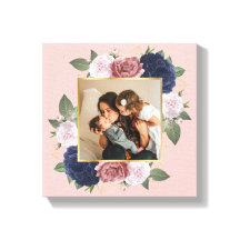 Blush Pink Floral Custom Family Photo On Canvas