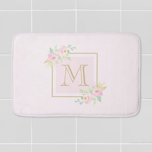 Blush Pink Floral Custom Initial Bath Mat
