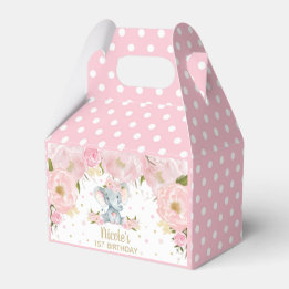 Blush Pink Floral Cute Elephant Birthday Thank You Favour Box
