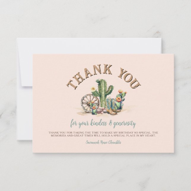 Blush Pink Floral Desert Cactus Thank You Cards (Front)